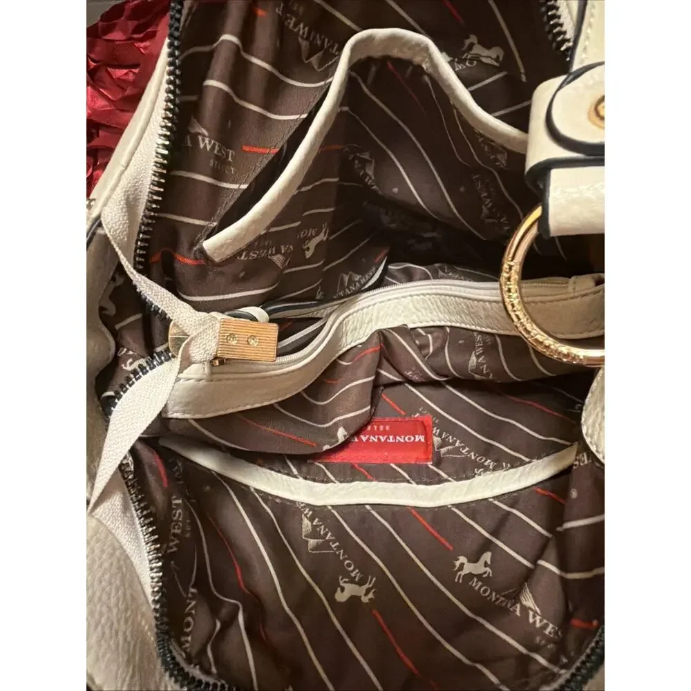 Montana West 3pc Set Studded Hobo Bag Crossbody Wallet Cream White NWOT